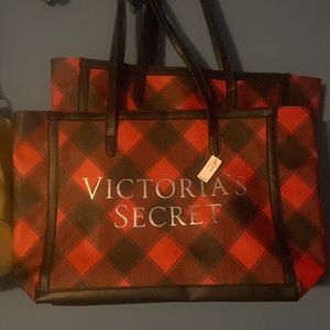Victoria’s secret red and black plaid tote/travel bag.